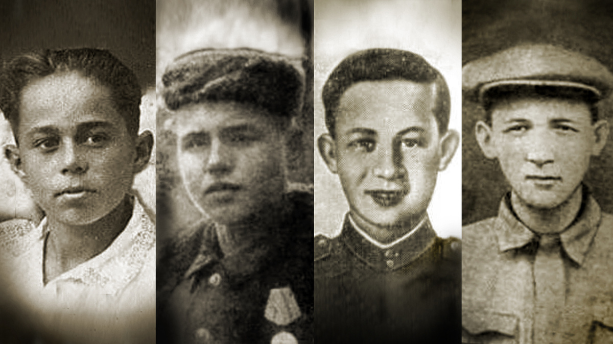 Слево напрво: Володя Дубинин, Лёня Голиков, Боря Цариков, Саша Чекалин