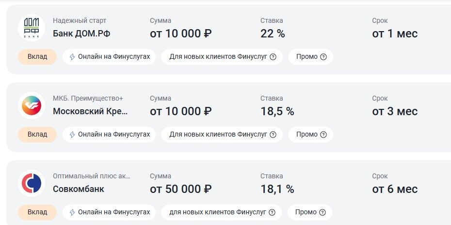 актуальные на 20.12.25 г. предложения по вкладам от сервиса "Финуслуги"