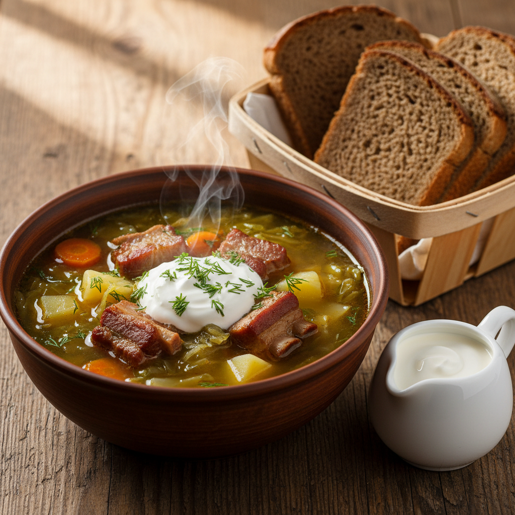 Щи с копчеными ребрышками