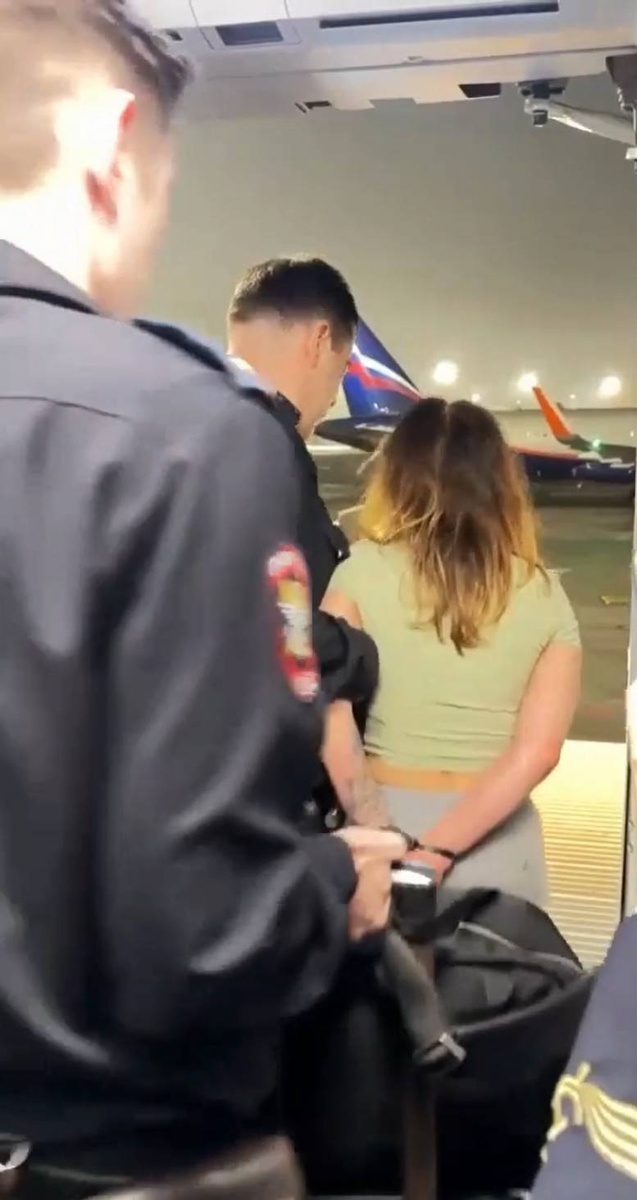    Пьяную дебоширку скрутили и вывели из салона самолетаКадр из видео