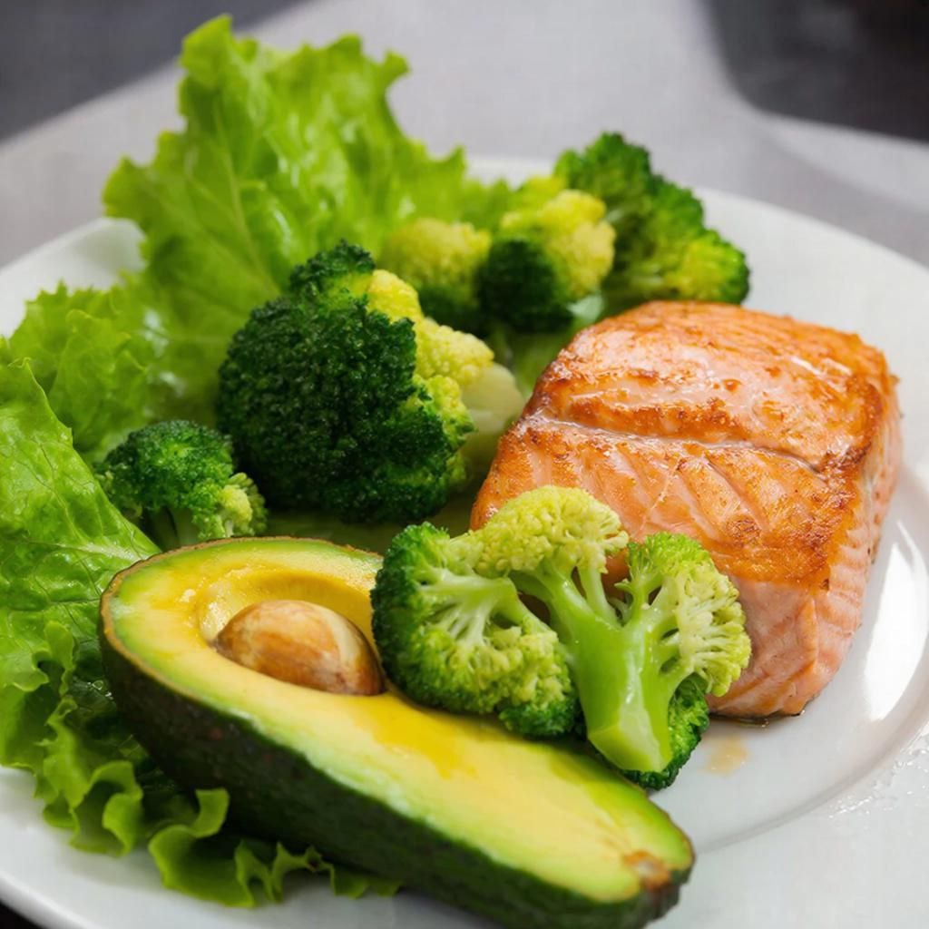 стейк из лосисины с брокколи, иллюстрация к рецепту стегерирована нейросетью по описанию автора