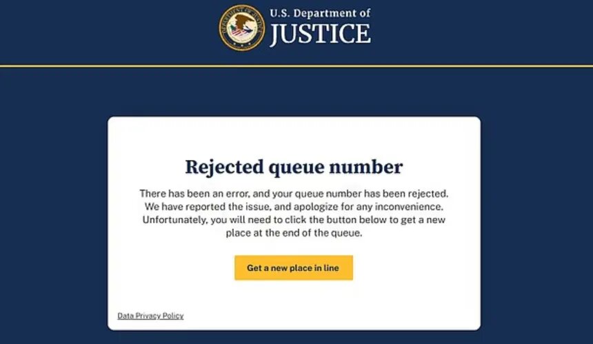    Изображение, демонстрирующее технические проблемы, с которыми сталкиваются американцы при попытке доступа к файлам Эпштейна на сайте Министерства юстиции. Фото DOJ.
