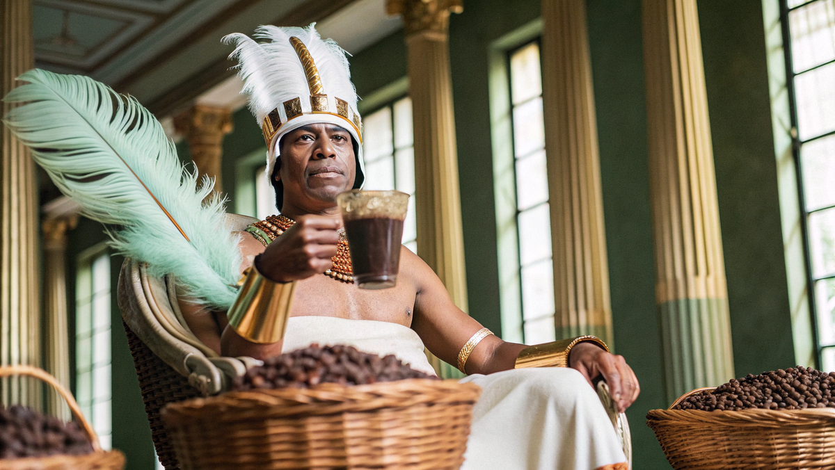 Император ацтеков сидит на троне в роскошном дворце