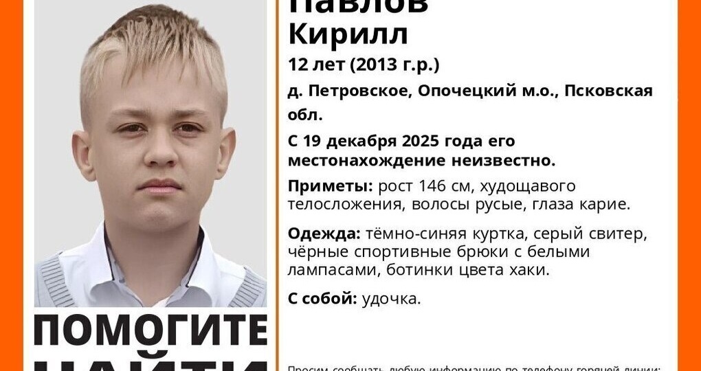 12-летний Кирилл Павлов пропал в Опочецком районе