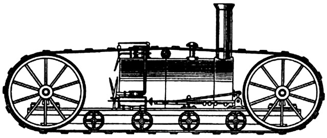 Первый гусеничный паровой трактор Гиткота (Англия, 1832 г.)