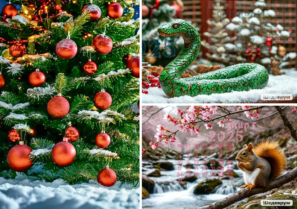 Фрагменты календарей: Январь, Февраль, Март © NickFW.ru & Шедеврум
