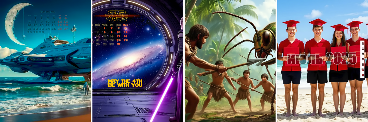 Фрагменты календарей: Апрель, Май, Июнь, Июль © NickFW.ru & Шедеврум