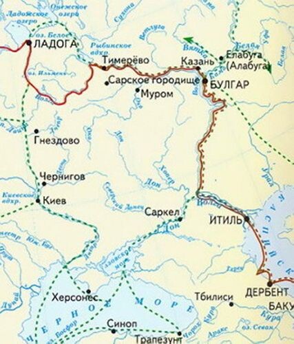 Торговые пути "Из варяг в греки", "Из варяг в хазары" и Донской на карте.