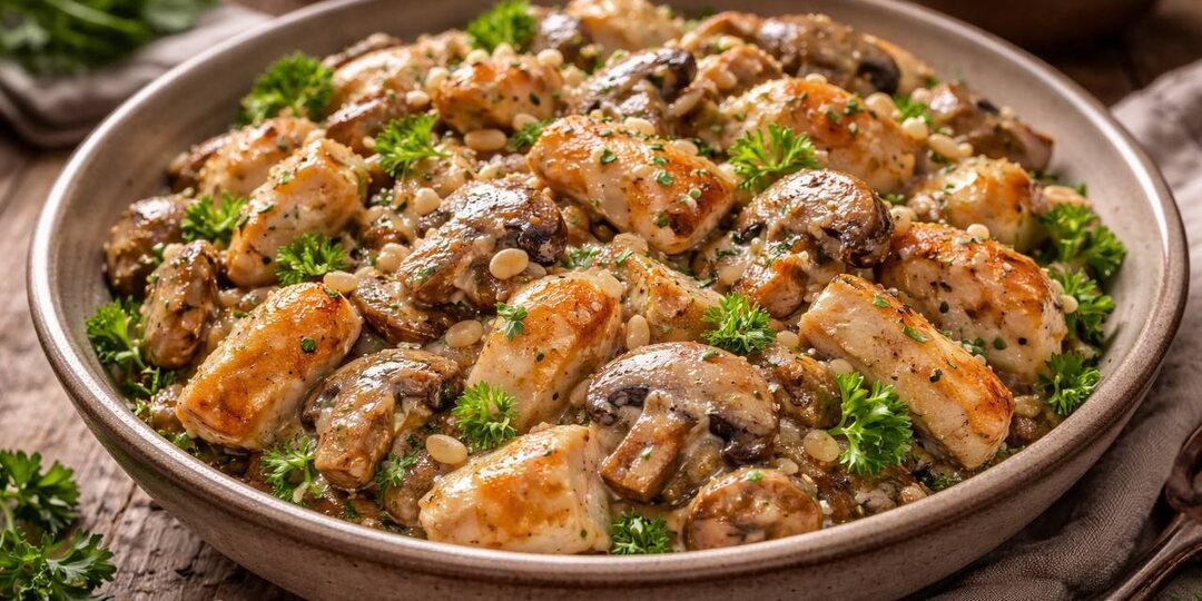 Тёплый салат с курицей и грибами — сытный вариант для зимнего стола