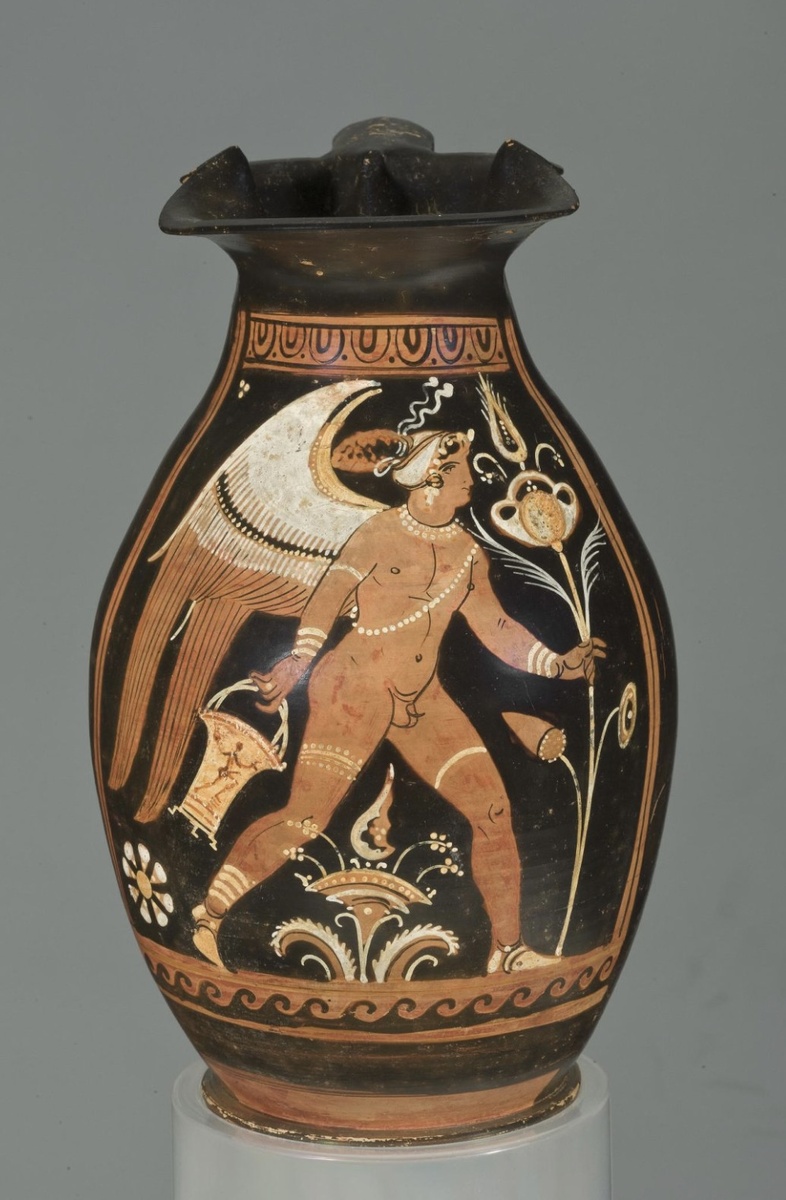 ОЙНОХОЙЯ краснофигурная с изображением Эрота, бога любви. 340-320гг до н.э. Глина, лак, краски.Высота 27,3 см.Государственный Эрмитаж, Санкт-Петербург. 