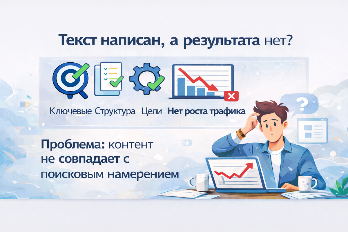 🧠 Как я диагностирую соответствие поискового намерения с помощью ИИ

Теперь я подхожу к этому иначе:

Проверяю свой контент на предмет совпадений и пропусков: чего не хватает — ответа, структуры, призыва к действию.
Сравниваю топ-страницы в выдаче — что именно там есть, какой формат, какие сигналы намерения.
Генерирую список возможных намерений по ключевому запросу через ИИ-модель. Это освобождает от догадок и подсказывает, какие контексты есть у аудитории.

ИИ при этом выступает как второй взгляд, который выявляет закономерности, которые я мог упустить при ручном анализе.