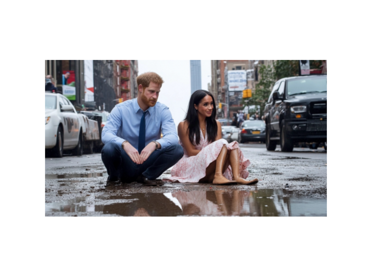 Фото с сайта: shedevrum.ai         Крах привычного мира Гарри и Меган. Образ, созданный ИИ 