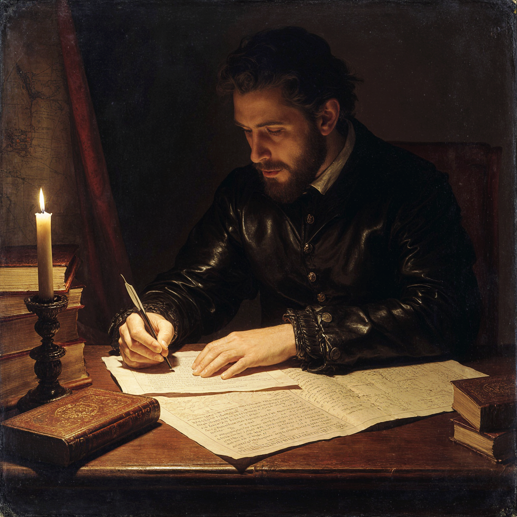 Картинка от Krea. Изображенный человек очень отдаленно напоминает молодого Кеплера. 