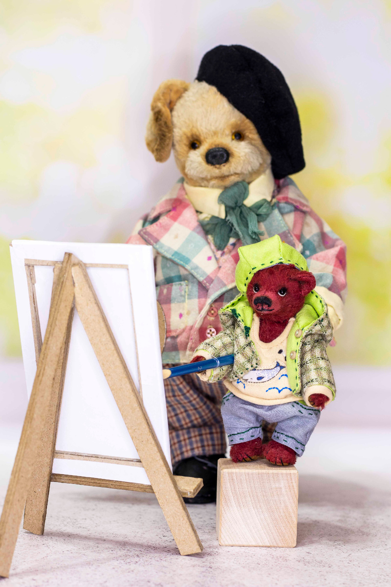 Мишка тедди Мио и тедди пёс Тишка-художник
 