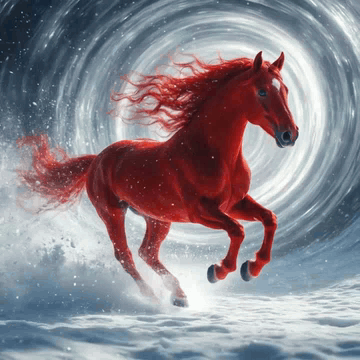 GIF Открытка, С наступающим новымгодом 2026  красной-огненной лошади.