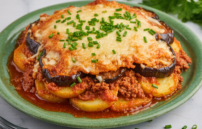 Мусака — это настоящая греческая классика, сытная, ароматная и очень домашняя. Слои нежных баклажанов, картофеля, пряного мясного соуса и кремовой сырной заливки — блюдо, которое собирает всю семью за столом. У нас её особенно любят зимой или когда хочется чего-то основательного, но не слишком тяжёлого. Готовится не быстро, но результат стоит всех усилий: на следующий день она даже вкуснее!