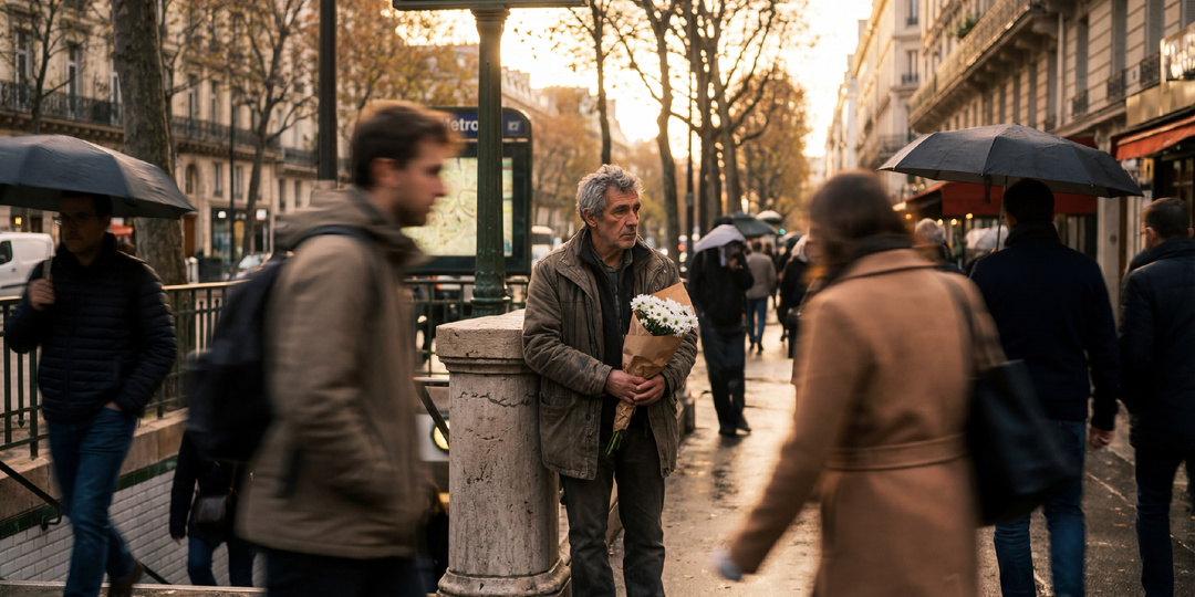 Седой мужчина у третьего столба