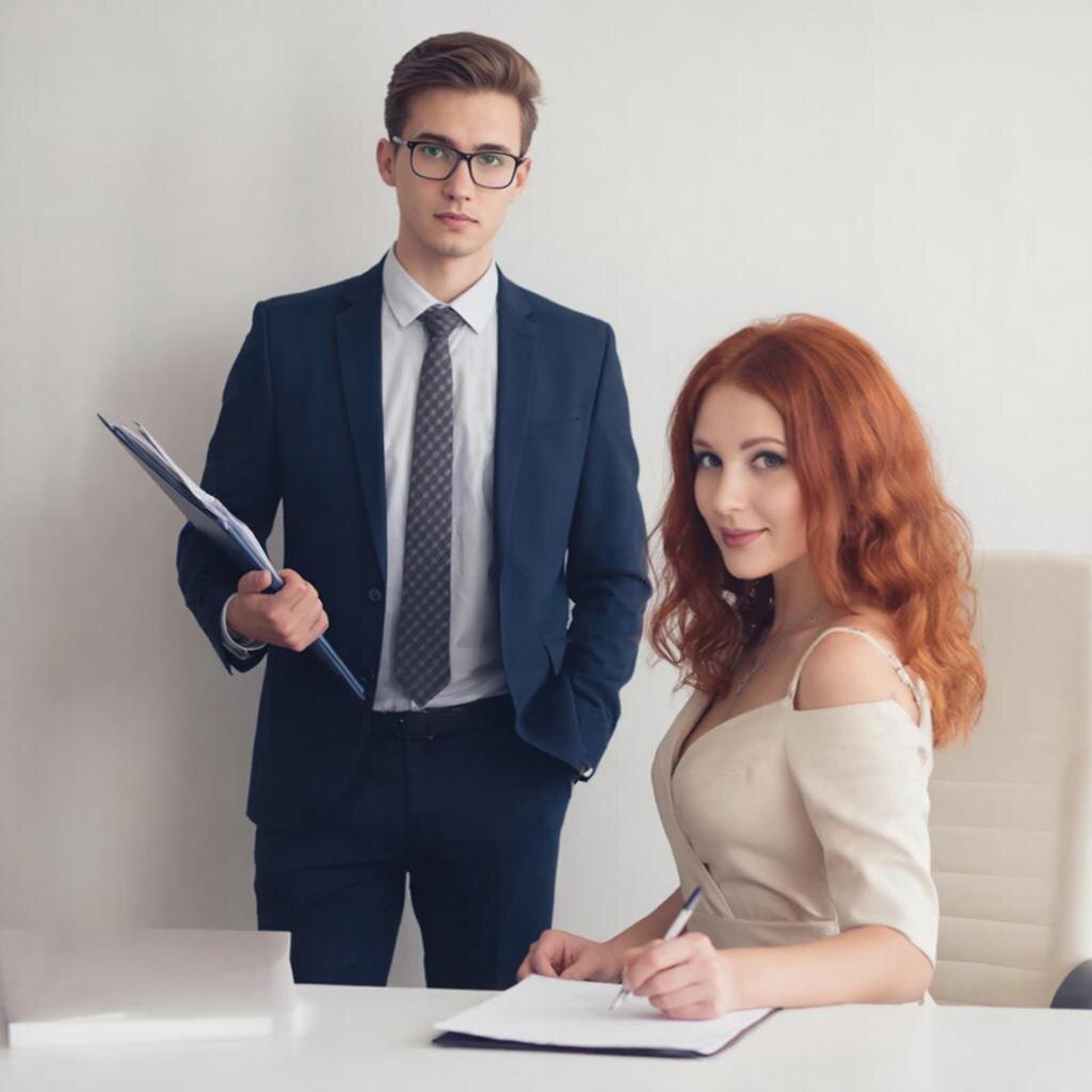 Начальник и красавица-секретарь.