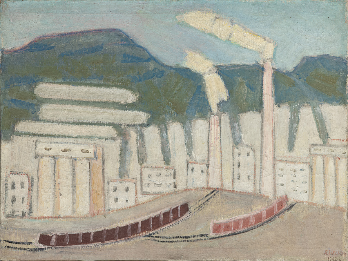 И. Н. Зисман. Цементный завод 1962 г. 80х60. Холст,масло