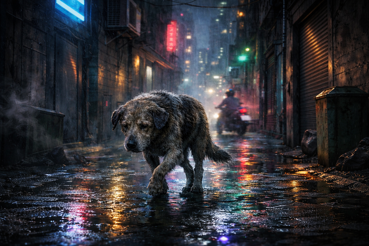 Пёс в ночном городе