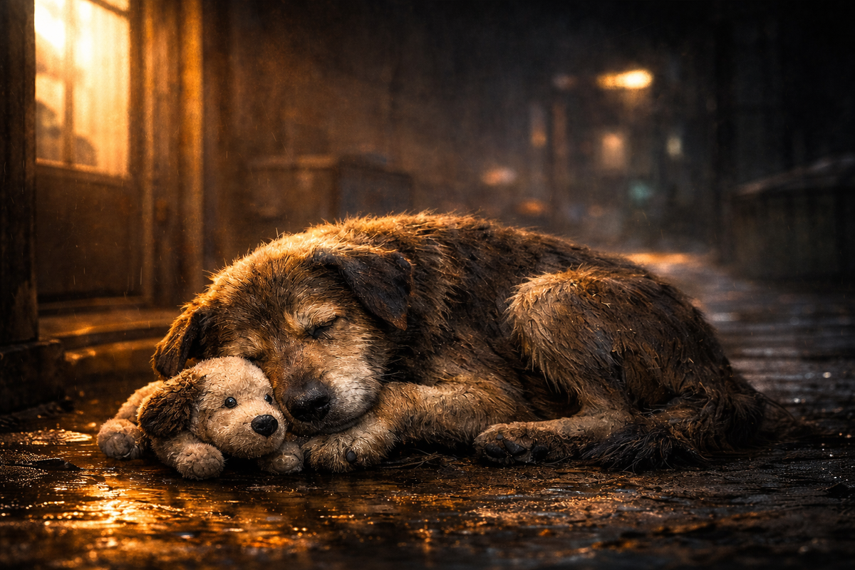 Пес и плюшевый щенок