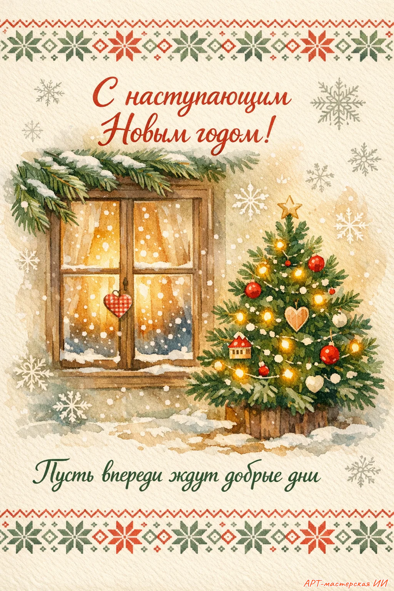 Открытка из серии «С Новым годом» от канала «Арт-мастерская ИИ»