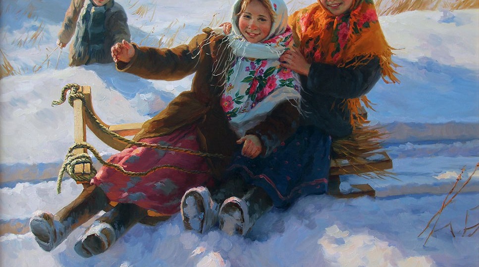 Великолепная живопись зимних пейзажей и сюжетов зимних забав художника Евгения Балакшина.