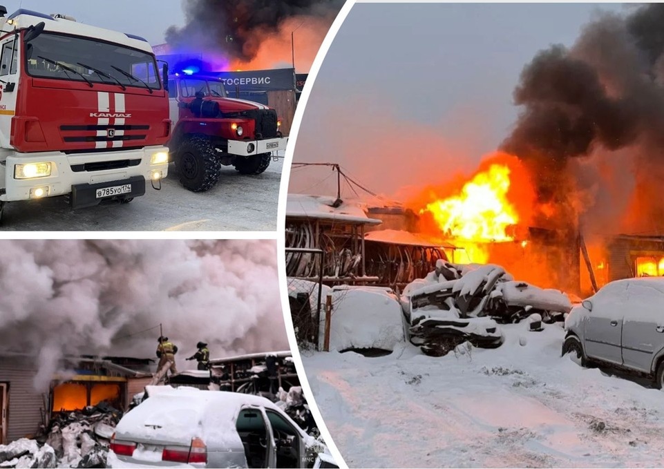    Из-за пожара пришлось перекрыть движение на Меридиане. Фото: МЧС по Челябинской области.