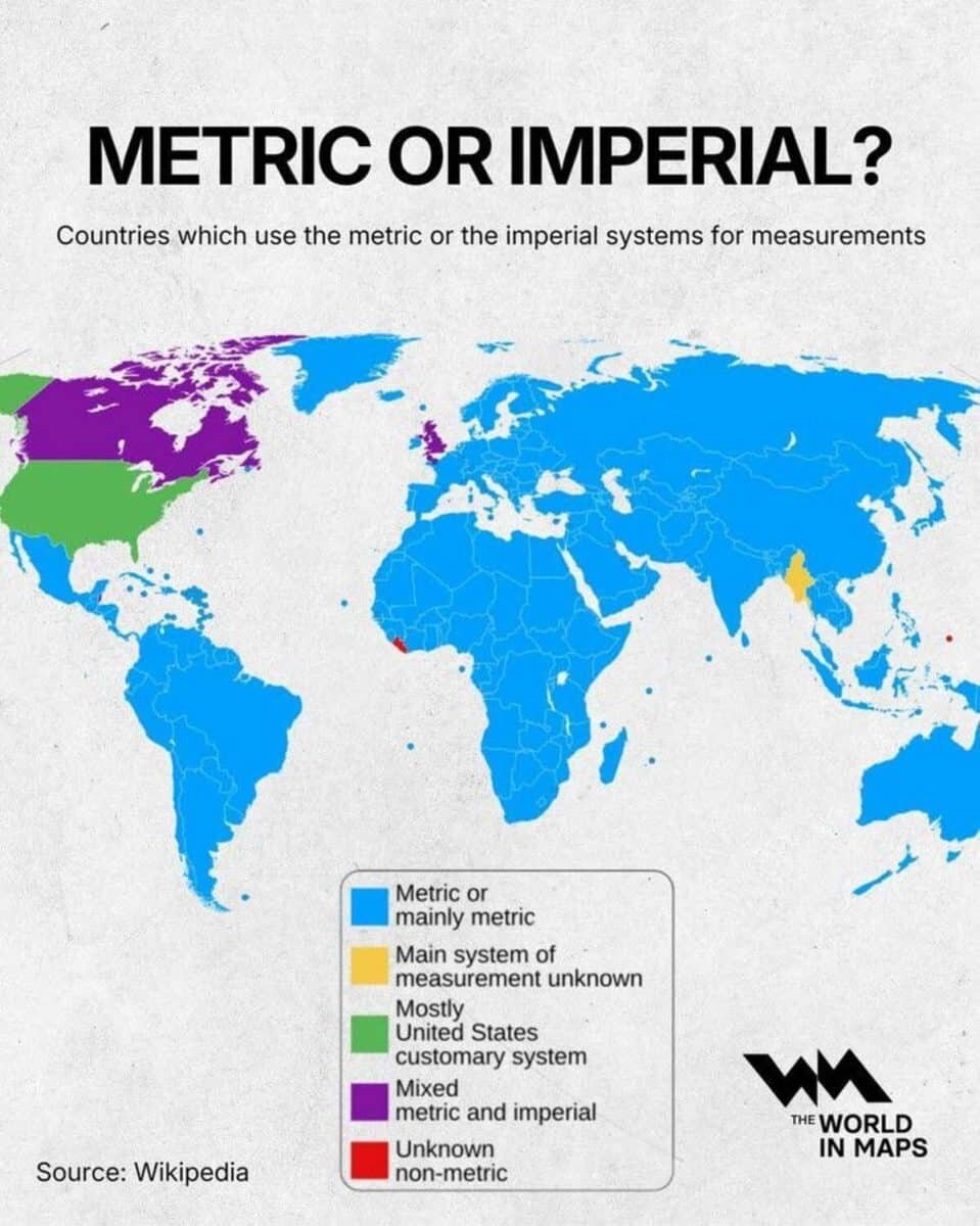   Футы или метры? Инфографика о мировом распространении систем измерений / © World Visualized