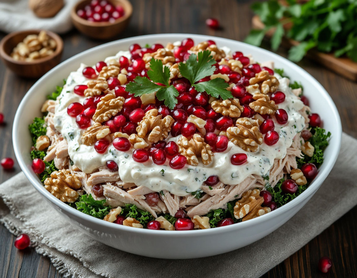 Рецепт оригинального новогоднего салата с гранатом — лёгкий и питательный