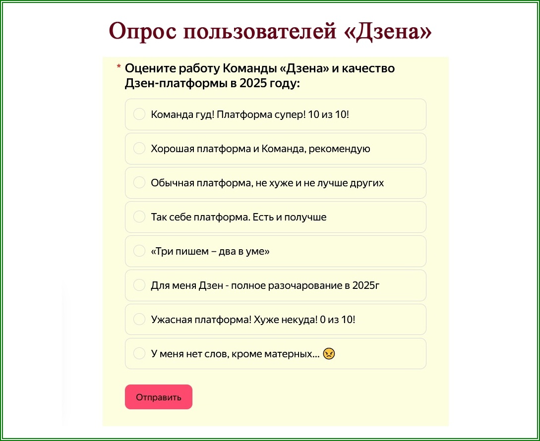 Опрос авторов и читателей Дзена о качестве работы сервиса по итогам 2025 г.