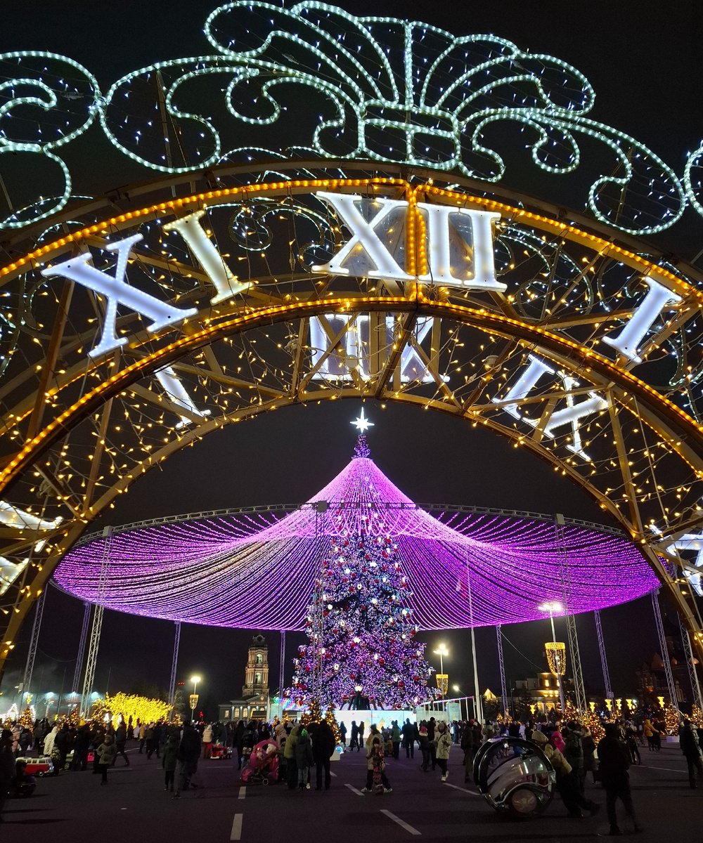 Высота ёлки - 32 метра. Тула, площадь Ленина. Фото автора.