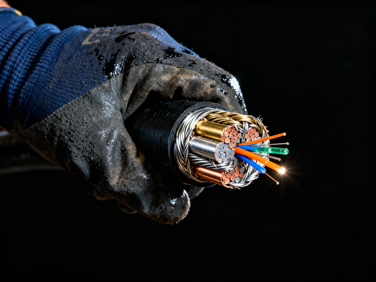 Внутри этой стальной «кишки» — стеклянные нервы планеты. Мы построили виртуальный мир в облаках, но его пульс бьётся в таких вот тросах, брошенных на дно океанской бездны.