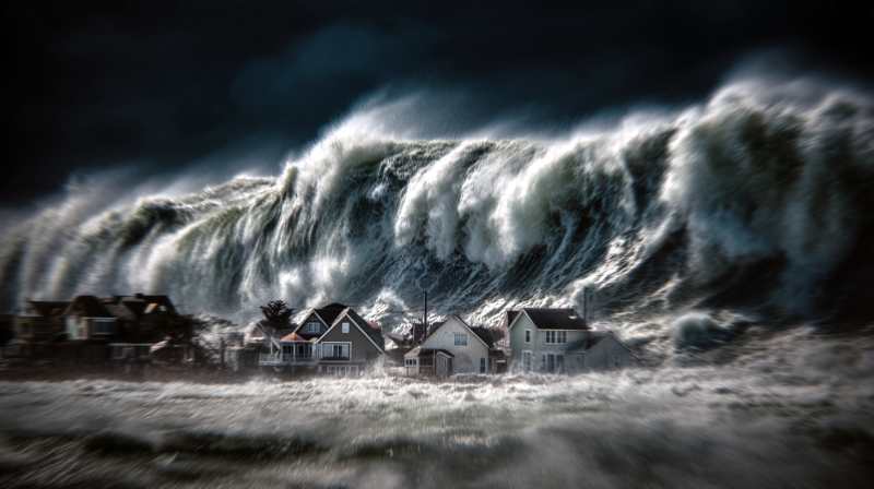    На город лавиной обрушилась волна высотой 14-18 метров. Коллаж Царьграда