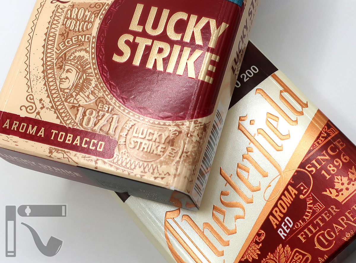 Сигареты Lucky Strike Tobacco Red и Chesterfield Aroma Red. Фото: © канал "Уголок Курильщика"