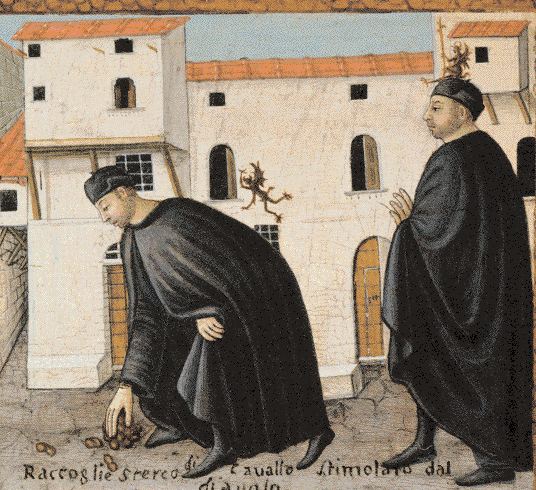 Стиль черного во Флоренции
Период теократического правления Савонаролы во Флоренции, продлившийся с 1494 по 1498 год, ознаменовался введением жестких реформ, в том числе касающихся дресс-кода. Несмотря на его уход, предписанный им стиль строгой черной мужской одежды сохранялся еще некоторое время. Однако со временем этот скромный, аскетичный черный цвет, насаждаемый доминиканским тираном, трансформировался в более изысканный и дорогой вариант, ставший символом статуса для состоятельных граждан.
История Антонио ди Джузеппе Ринальдески. Анонимный Флорентийская живопись, ок. 1500 - 1501. Флоренс, муза Штибберт.