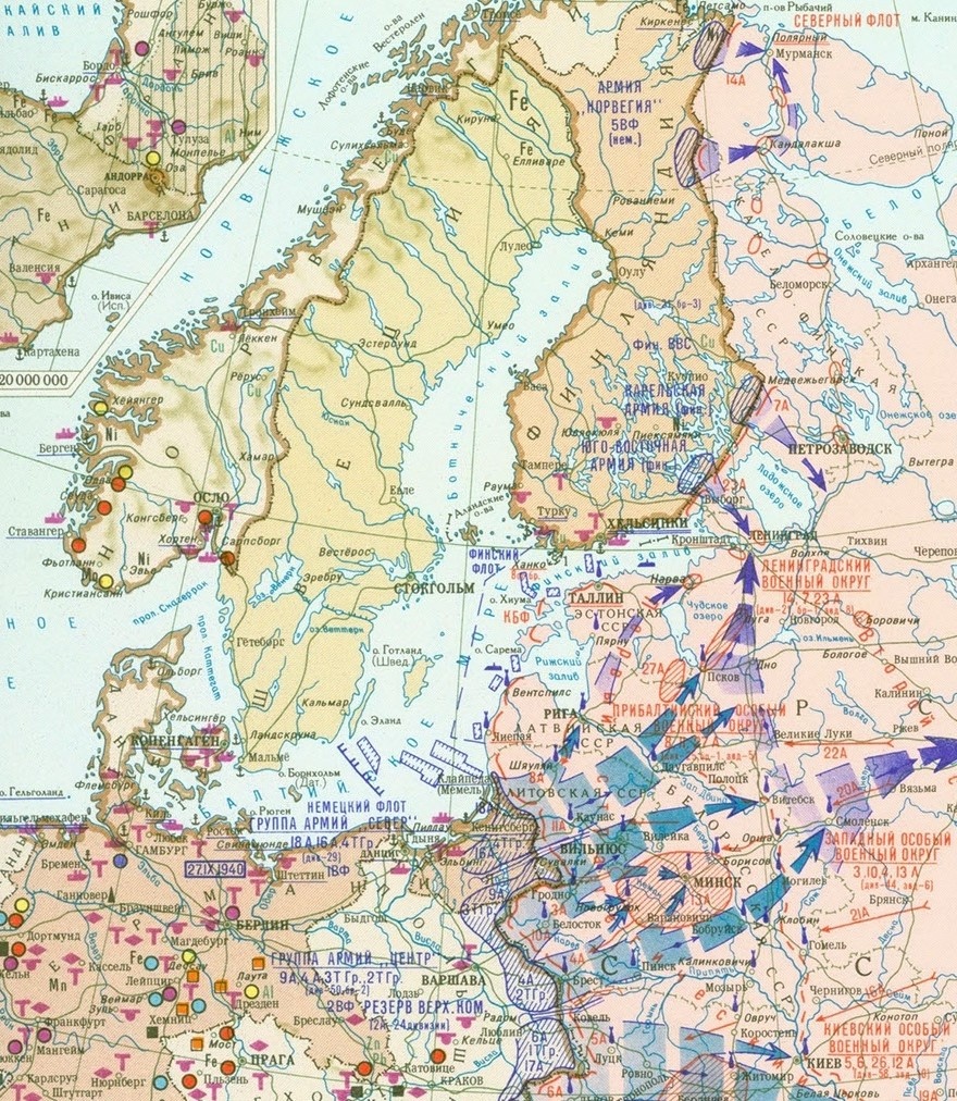 Карта направлений ударов по плану Барбаросса "Север".