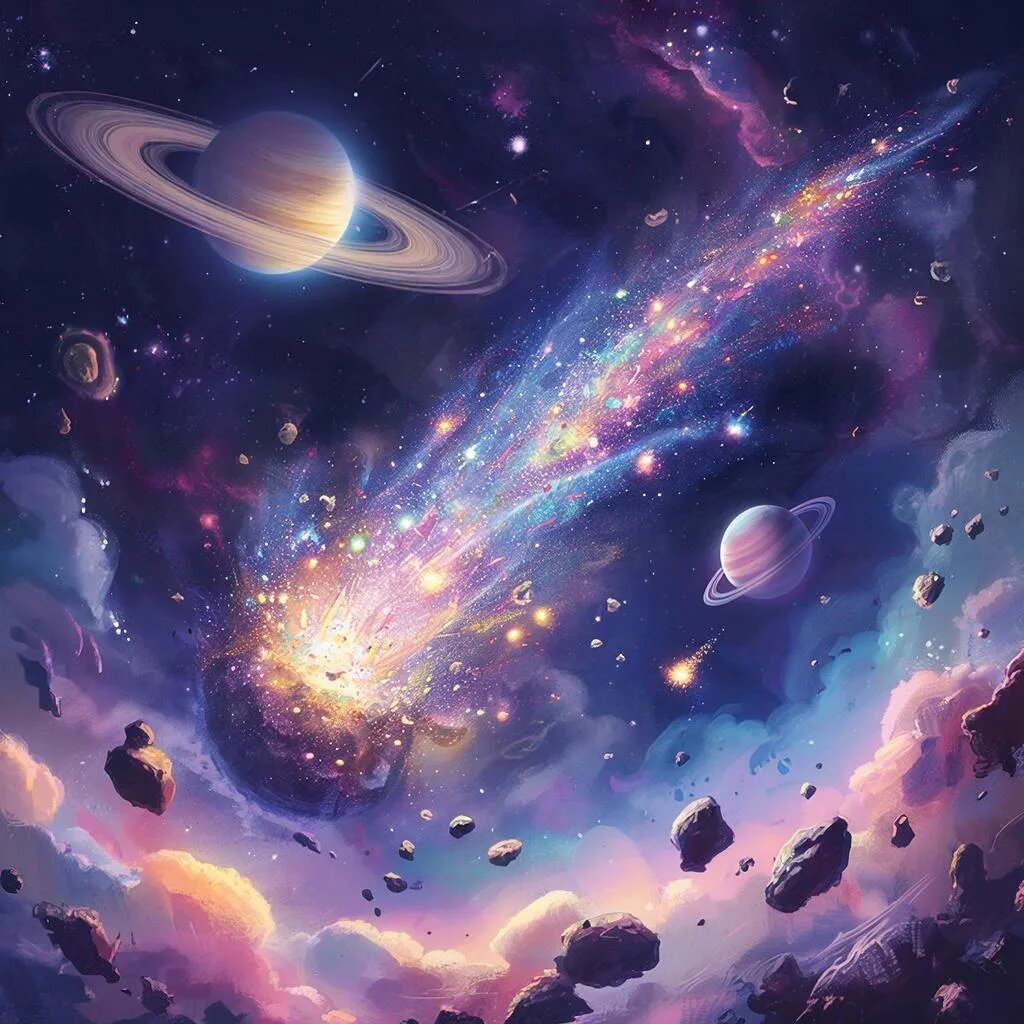 Комета. Иллюстрация сгенерирована нейросетью