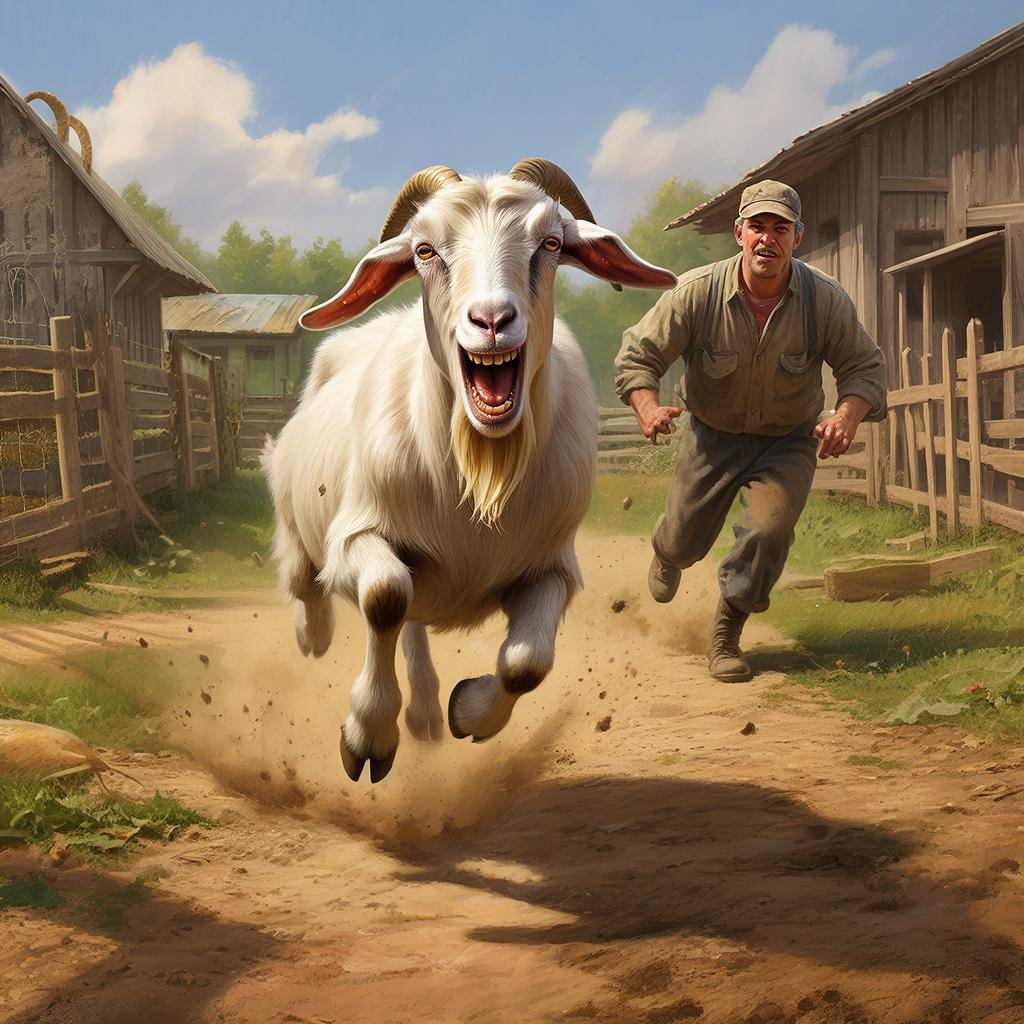 Может ли коза атаковать? Изображение сгенерировано сервисом GigaChat