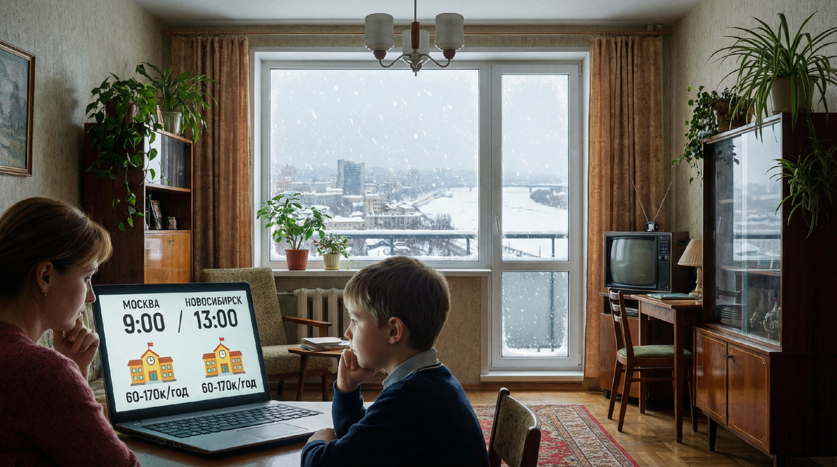 Мама и сын выбирают онлайн-школу с учётом часового пояса UTC+7.