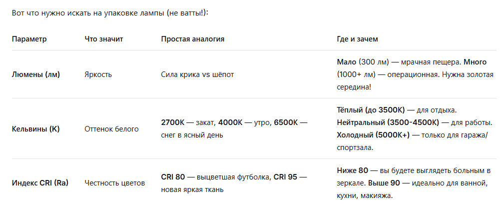 Что значат Люмены, Кельвины и CRI