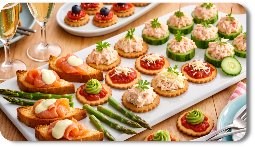 Канапе - это элегантные мини-закуски на основе хлеба, крекеров или овощей, идеальные для вечеринок, фуршетов или семейных обедов