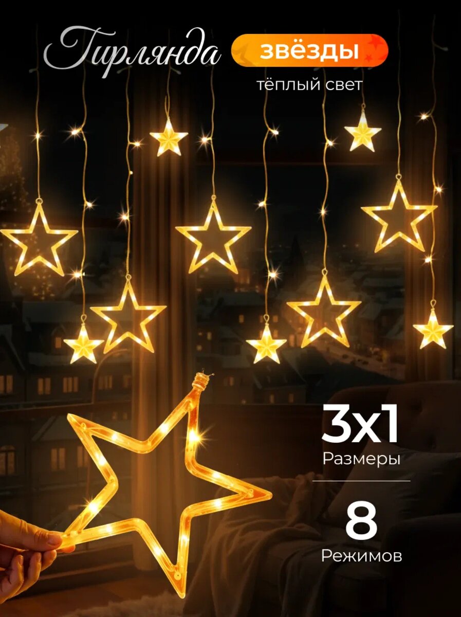 Новогодняя светодиодная гирлянда «Звезды»