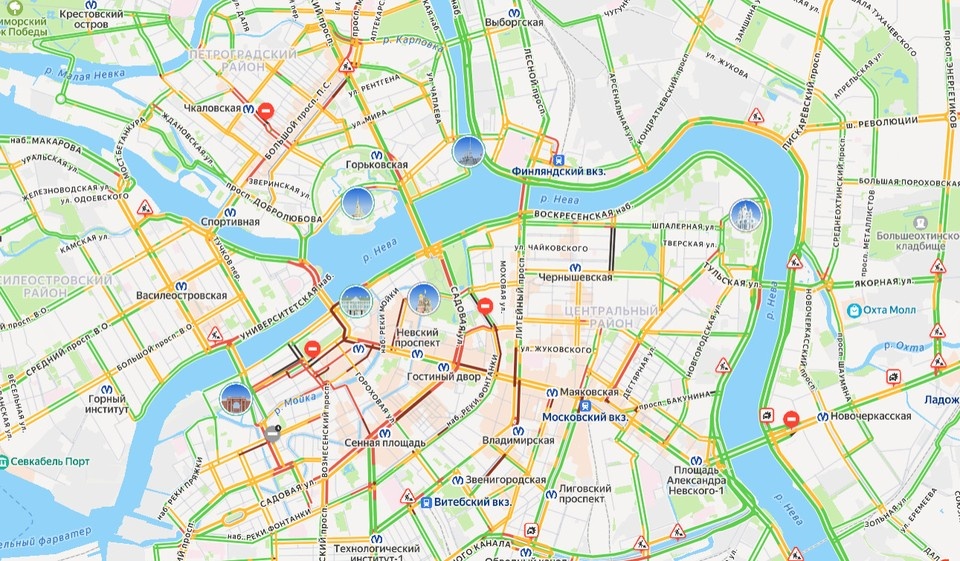    Центр города "побраговел", но в общем пробки по городу всего 4 балла. Фото: Яндекс.карты