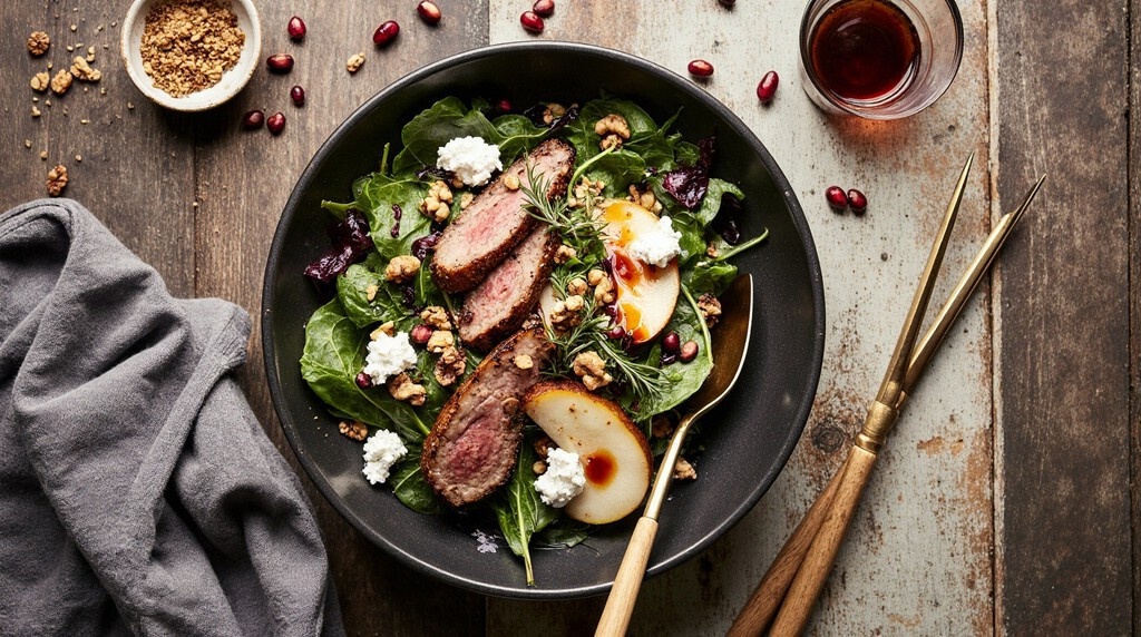 Тёплый салат с утиной грудкой и грушей