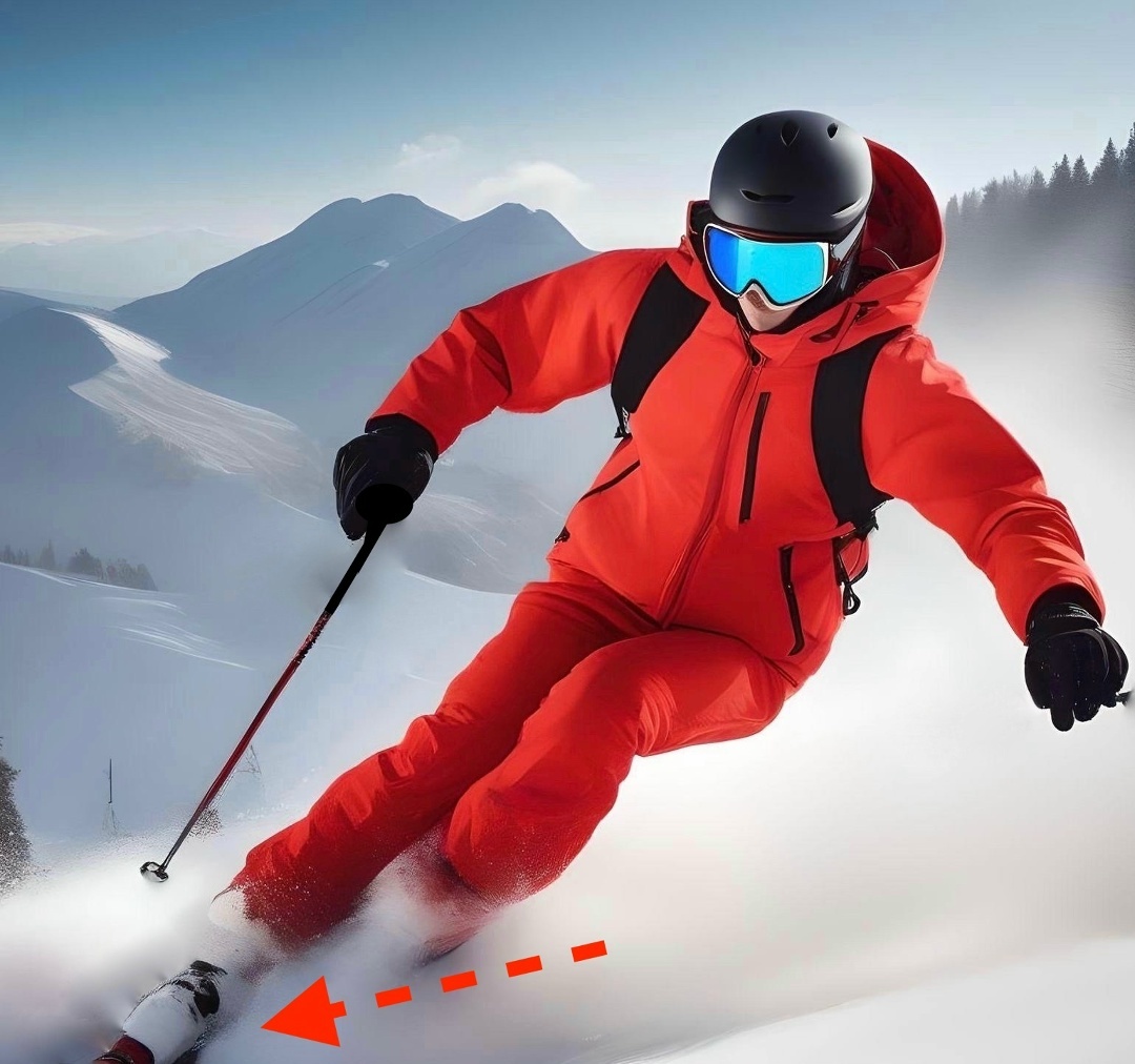 Проскальзывание лыж в дуге поворота.