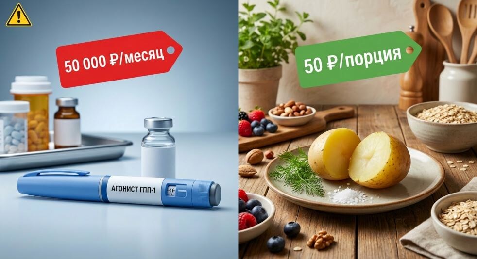 Сравнение агонистов GLP-1 Оземпик Мунджаро Саксенда 40 тысяч рублей против холодного картофеля 50 рублей - естественная стимуляция GLP-1 резистентным крахмалом