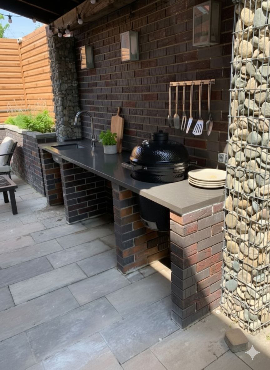 рабочей зоны возле мангала из кварцевого агломерата