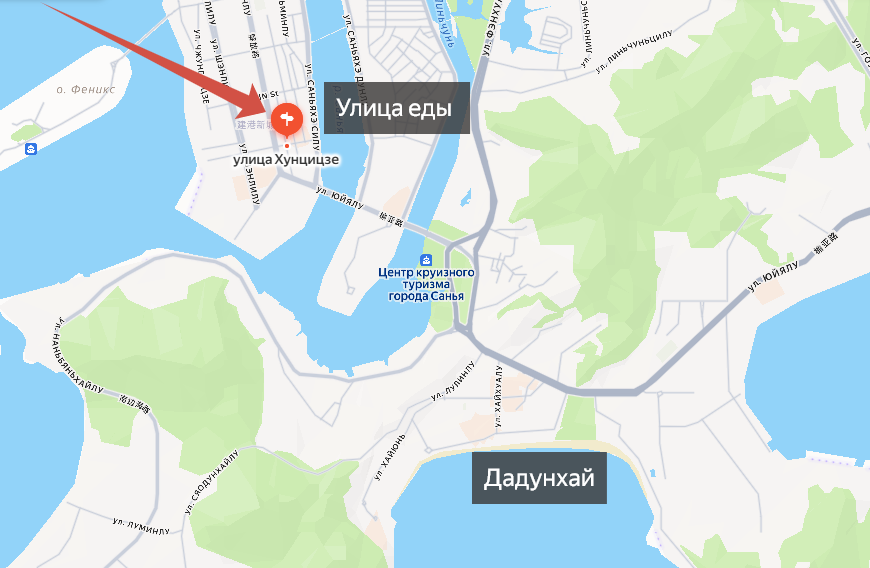 Ночная улица еды на Яндекс карте