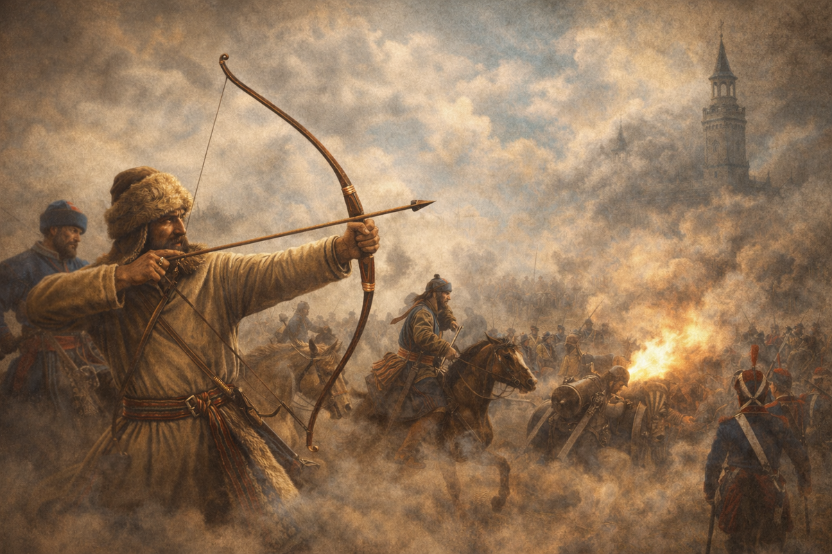 Историческая справка №2. Награды и человеческое измерение войныЗа проявленную доблесть многие башкирские офицеры и воины были награждены орденами и медалями. Среди отмеченных — Ибрагим Биксурин, Кутлукилде Ишимгулов, Аккусюк Тимербаев, Абдулла Сурагулов; хорунжий Нигматулла Газеев получил орден Святого Георгия. В походах вместе с мужчинами часто шли женщины — жёны и родственницы, некоторые рожали детей прямо в пути. Этот факт подчеркивает, что башкирские полки были не просто военной силой, а частью живого народа, переживавшего войну вместе.